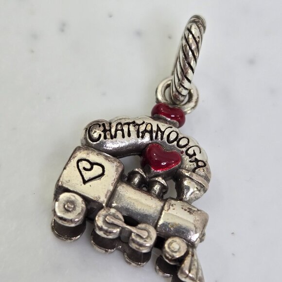 Brighton Tennessee Train Charm Dangle Chattanooga Heart Red Silver Tone - Picture 2 of 6